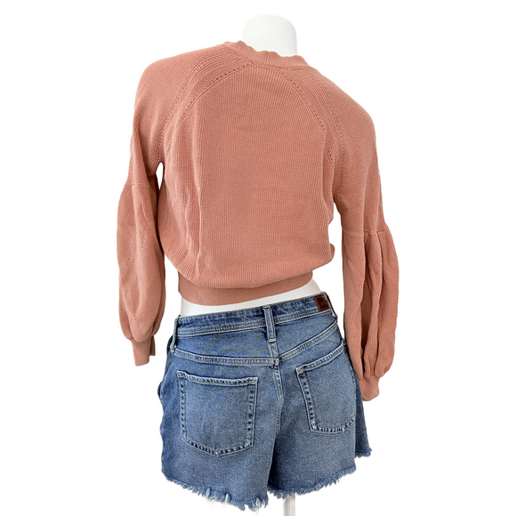 Express Oversized balloon sleeve v-neck ribbed knit cropped top streetwear fashi - Picture 2 of 6